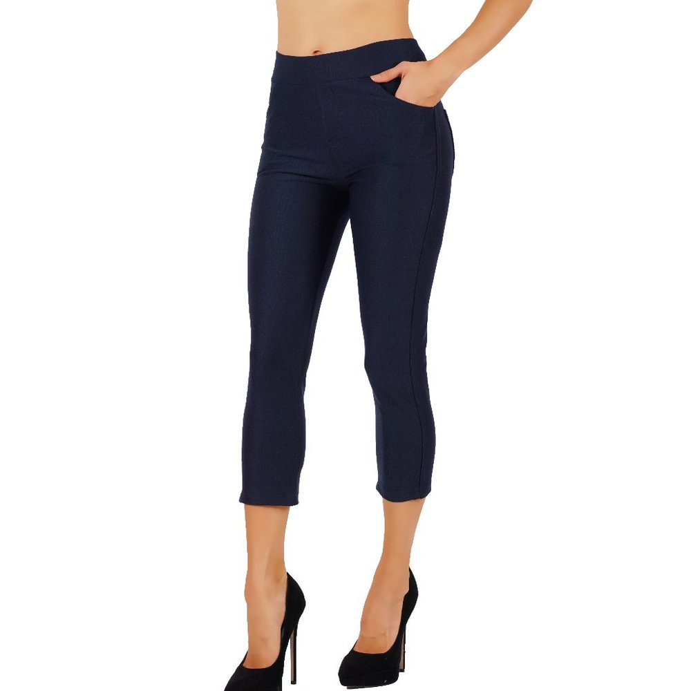 3pcs Set Pull-Up Capri Pants Mid Rise Ponte Knit Casual Office School Unifor